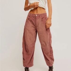 Free People Corduroy Cropped Wide-Leg Pants in Dusty Rose